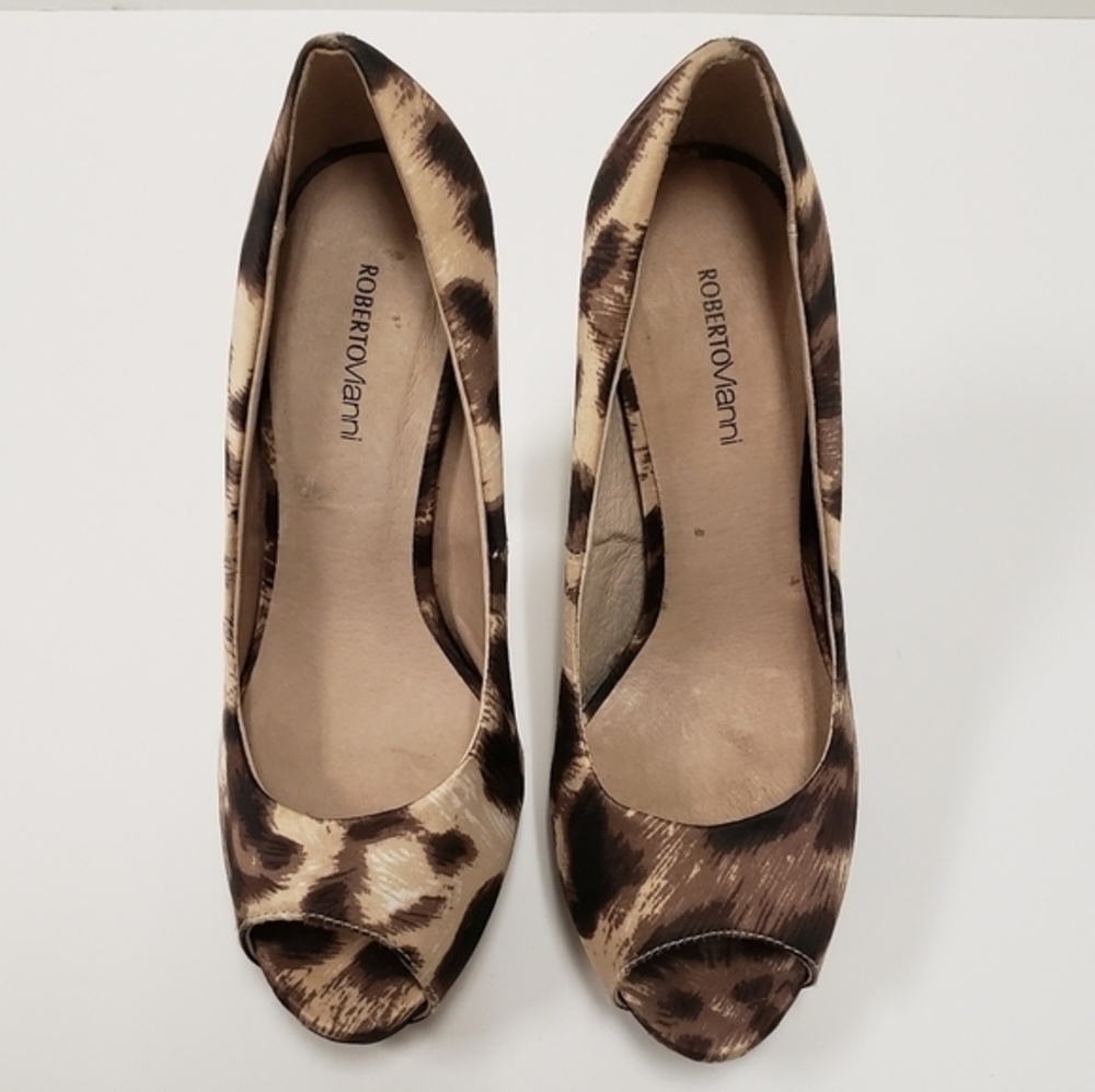ROBERTO VIANNI Foxy Satin Leopard print hidden Platform high heels NWOT SZ 36 - Picture 6 of 12